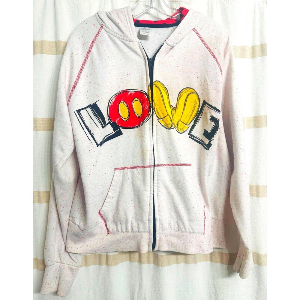 Disney Park LOVE Y2K Confetti Cotton Cartoonish ZipUp Hearts Hoodie Sweatshirt L
